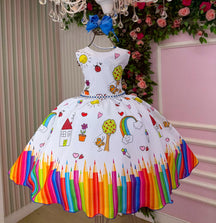 Vestido Marie Lapis Aquarela ABC Branco e Azul Royal - Leveza e Elegância para Meninas | Bebeloo Kids