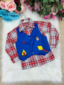 Camisa Junina Xadrez São João Colete Azul - Elegância e Conforto para os Pequenos | Bebeloo Kids