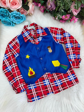 Camisa Junina Xadrez São Pedro Colete Azul - Elegância e Conforto para os Pequenos | Bebeloo Kids