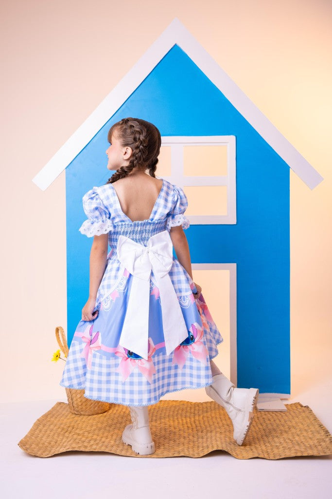Vestido Junino Tematico Luxo Lilo Stitch Azul Bebe - Leveza e Elegância para Meninas | Bebeloo Kids