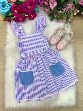 Vestido Banana Club Celine Lilas Listrado - Leveza e Elegância para Meninas | Bebeloo Kids