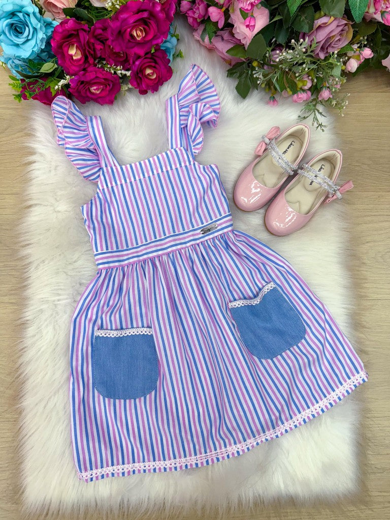 Vestido Banana Club Celine Lilas Listrado - Leveza e Elegância para Meninas | Bebeloo Kids