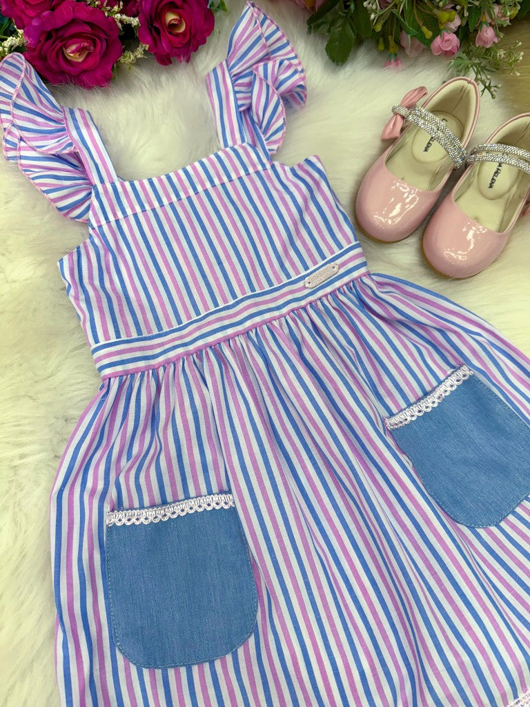 Vestido Banana Club Celine Lilas Listrado - Leveza e Elegância para Meninas | Bebeloo Kids