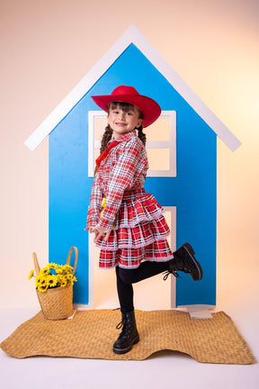 Conjunto Junino Xadrez Chiquinha Vermelho - Estilo Delicado para o Dia a Dia | Bebeloo Kids