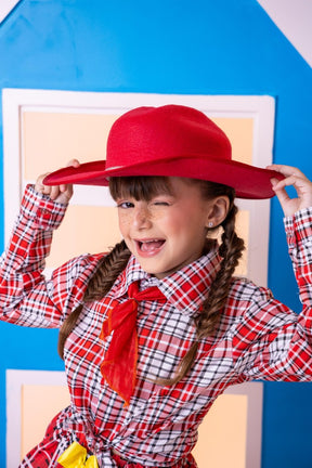 Conjunto Junino Xadrez Chiquinha Vermelho - Estilo Delicado para o Dia a Dia | Bebeloo Kids