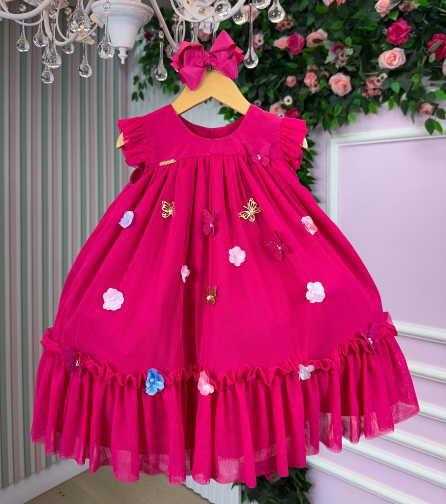 Vestido Vila Lele Jardim das Borboletas Baby Liz Pink - Leveza e Elegância para Meninas | Bebeloo Kids