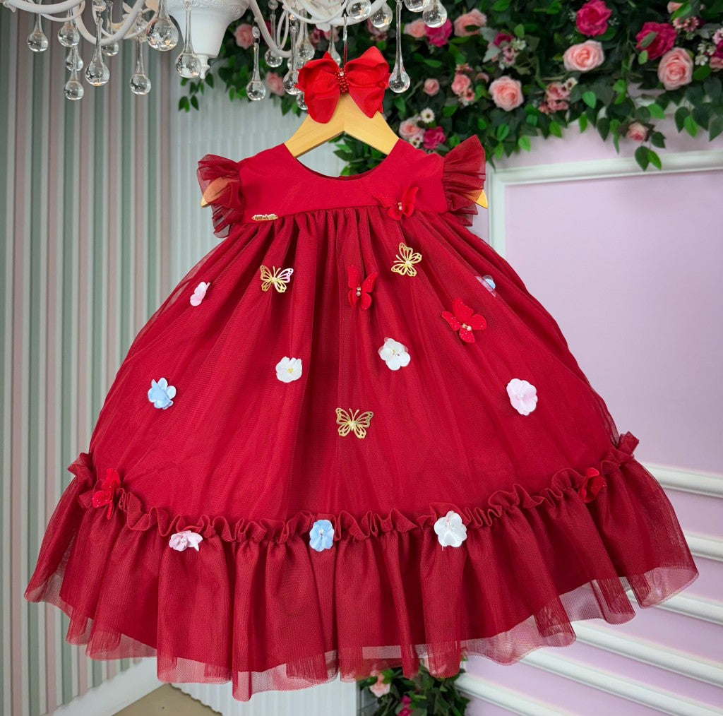 Vestido Vila Lele Jardim das Borboletas Baby Liz Vermelho - Leveza e Elegância para Meninas | Bebeloo Kids