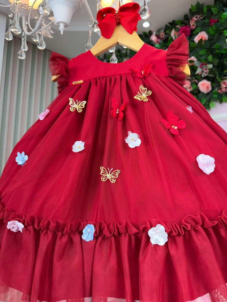 Vestido Vila Lele Jardim das Borboletas Baby Liz Vermelho - Leveza e Elegância para Meninas | Bebeloo Kids