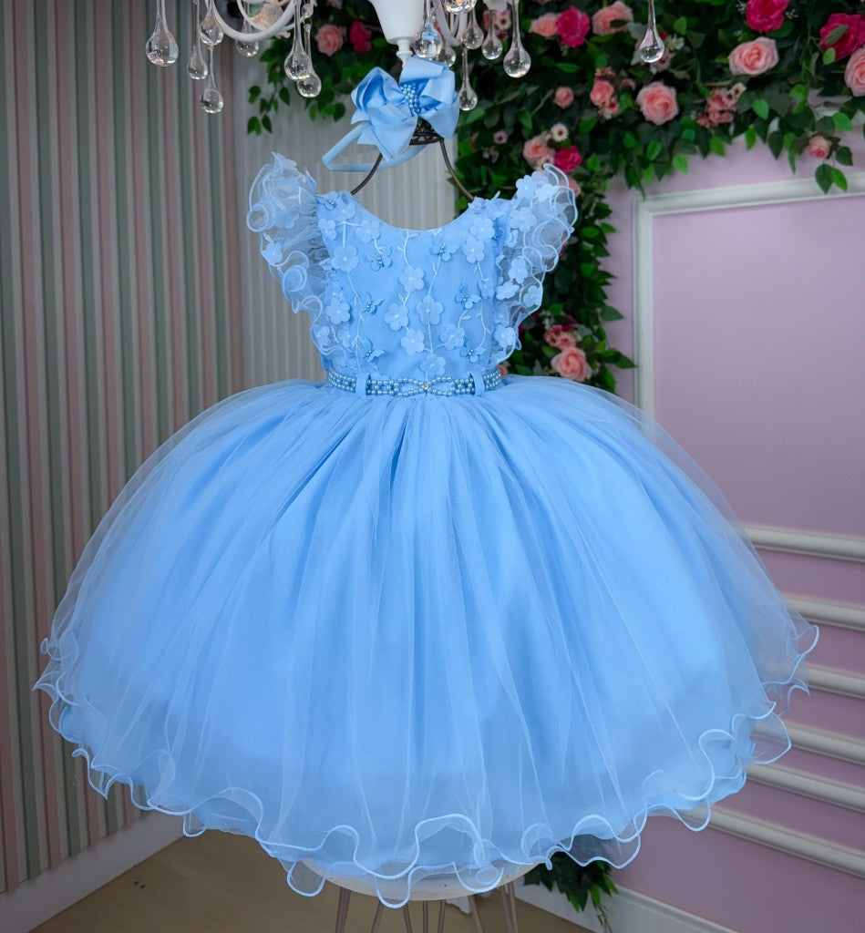 Vestido Infantil Menina Bonita Angelie Azul Bebe - Leveza e Elegância para Meninas | Bebeloo Kids