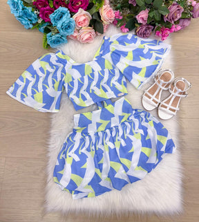 Conjunto Banana Club Alissa Azul e Verde - Estilo Delicado para o Dia a Dia | Bebeloo Kids