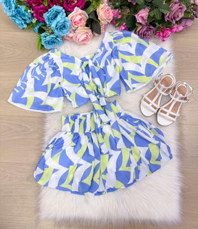Conjunto Banana Club Alissa Azul e Verde - Estilo Delicado para o Dia a Dia | Bebeloo Kids