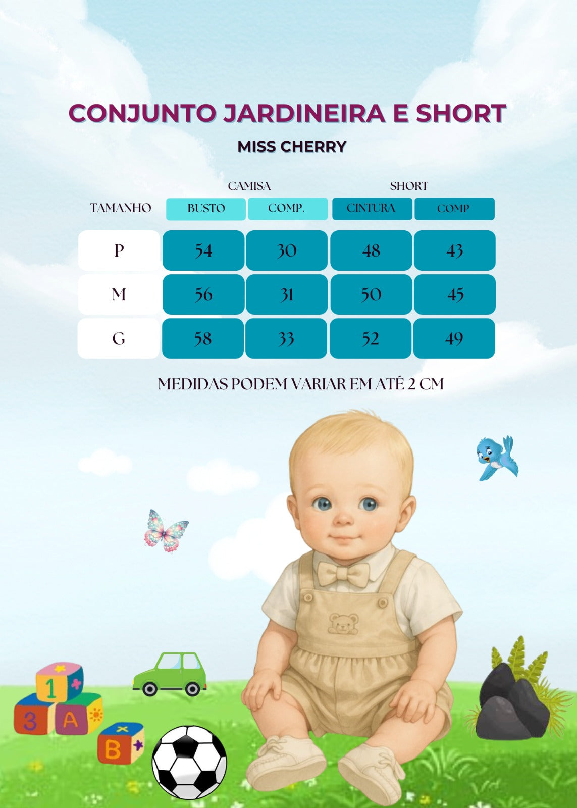 Conjunto Miss Cherry Meninos Bebe Theo Branco - Estilo Delicado para o Dia a Dia | Bebeloo Kids