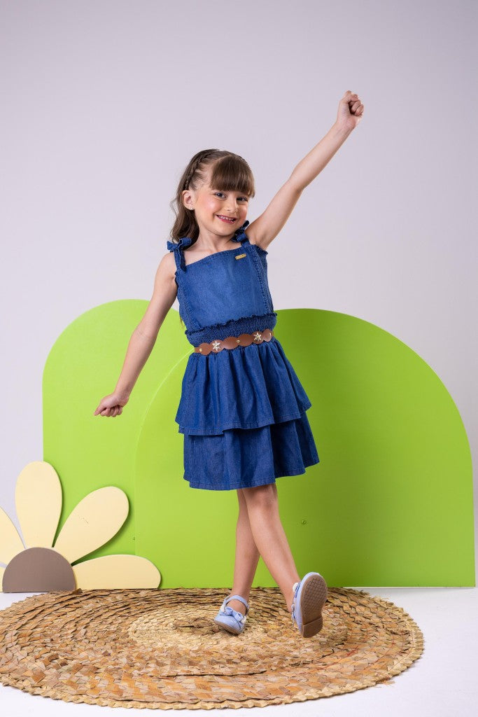 Vestido Blogueirinha Hermione Jeans - Leveza e Elegância para Meninas | Bebeloo Kids