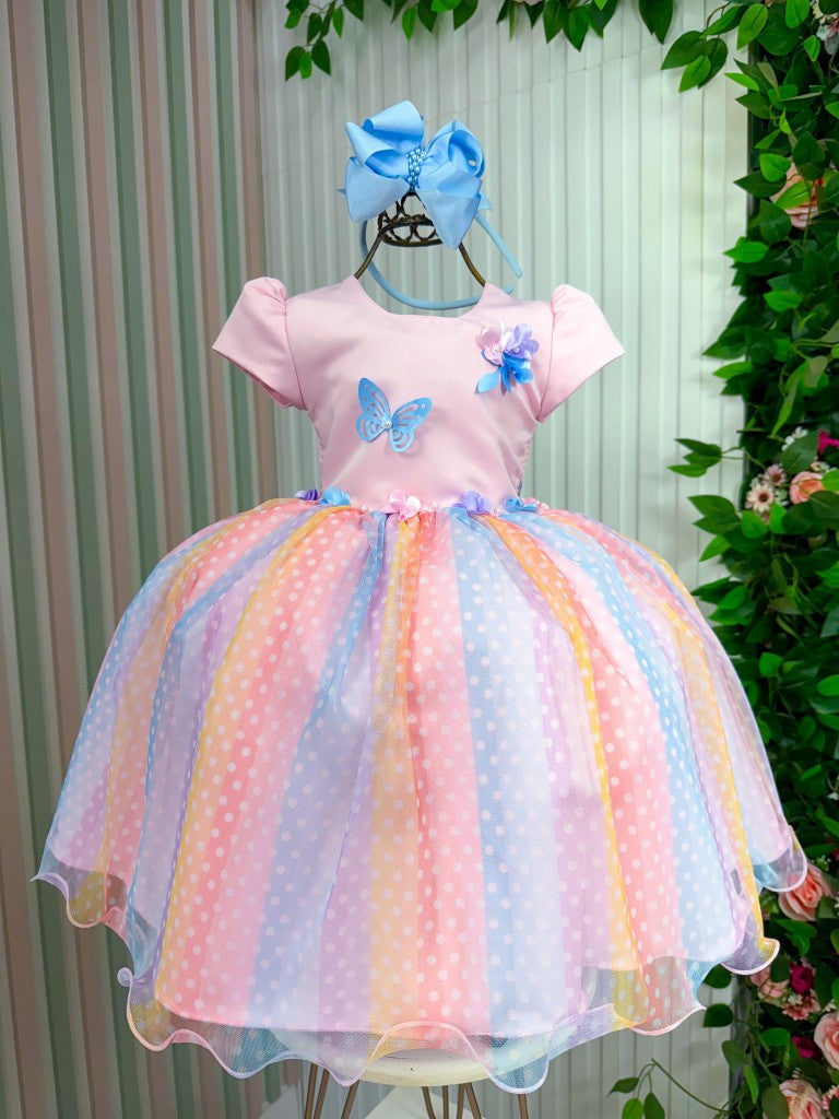 Vestido Vila Lele Ana Clara Rosa Saia Colorida - Leveza e Elegância para Meninas | Bebeloo Kids