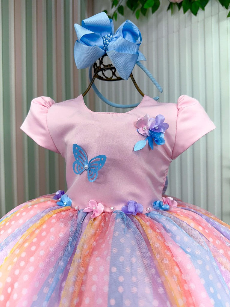 Vestido Vila Lele Ana Clara Rosa Saia Colorida - Leveza e Elegância para Meninas | Bebeloo Kids