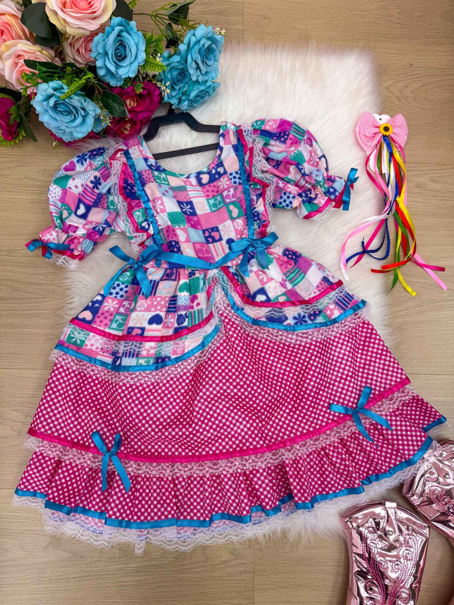 Vestido Bella Child Junino Celebração Caipira Pink - Leveza e Elegância para Meninas | Bebeloo Kids