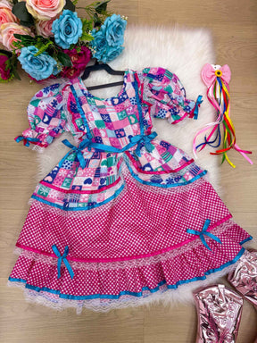Vestido Bella Child Junino Celebração Caipira Pink - Leveza e Elegância para Meninas | Bebeloo Kids