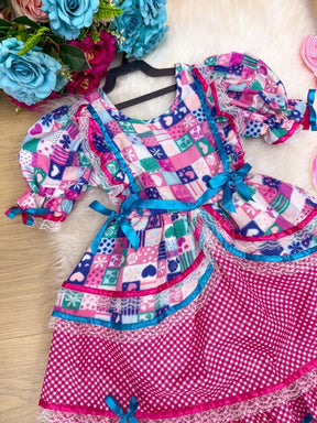 Vestido Bella Child Junino Celebração Caipira Pink - Leveza e Elegância para Meninas | Bebeloo Kids