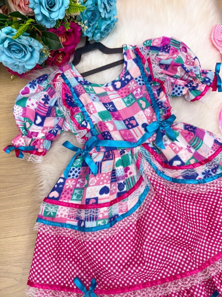 Vestido Bella Child Junino Celebração Caipira Pink - Leveza e Elegância para Meninas | Bebeloo Kids