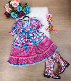 Vestido Bella Child Junino Celebração Caipira Pink - Leveza e Elegância para Meninas | Bebeloo Kids