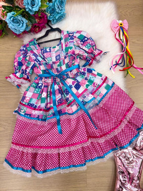Vestido Bella Child Junino Celebração Caipira Pink - Leveza e Elegância para Meninas | Bebeloo Kids