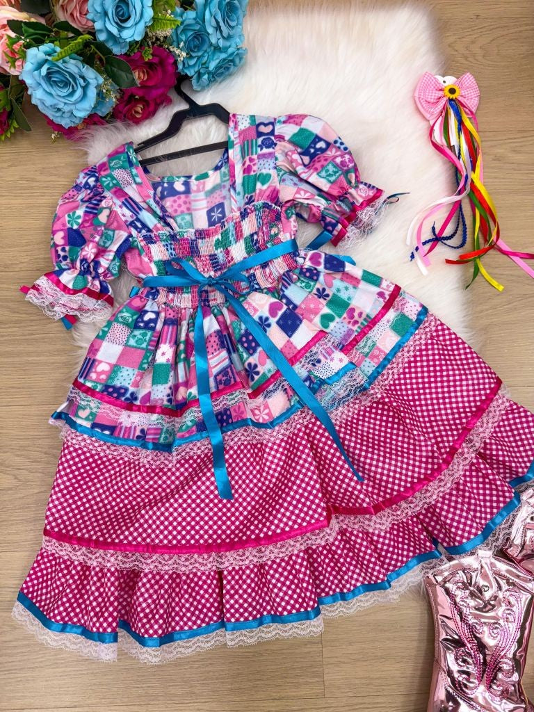 Vestido Bella Child Junino Celebração Caipira Pink - Leveza e Elegância para Meninas | Bebeloo Kids