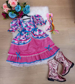 Vestido Bella Child Junino Celebração Caipira Pink - Leveza e Elegância para Meninas | Bebeloo Kids