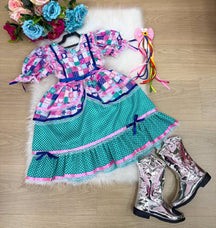 Vestido Bella Child Junino Celebração Caipira Verde Tiffany - Leveza e Elegância para Meninas | Bebeloo Kids