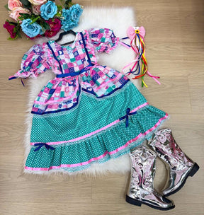 Vestido Bella Child Junino Celebração Caipira Verde Tiffany - Leveza e Elegância para Meninas | Bebeloo Kids