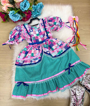 Vestido Bella Child Junino Celebração Caipira Verde Tiffany - Leveza e Elegância para Meninas | Bebeloo Kids