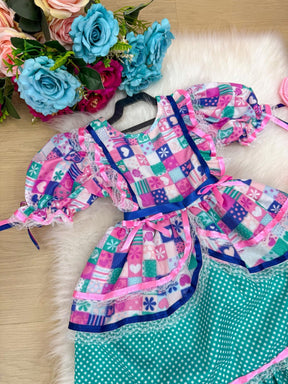 Vestido Bella Child Junino Celebração Caipira Verde Tiffany - Leveza e Elegância para Meninas | Bebeloo Kids