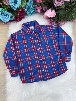 Camisa Xadrez Junina Juliano Azul Royal - Elegância e Conforto para os Pequenos | Bebeloo Kids