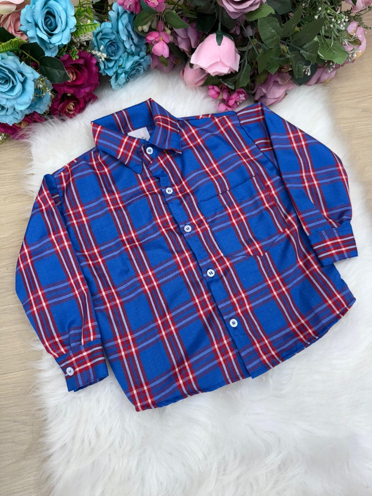 Camisa Xadrez Junina Juliano Azul Royal - Elegância e Conforto para os Pequenos | Bebeloo Kids