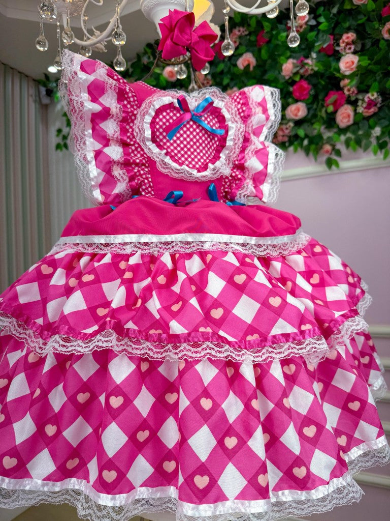 Vestido Bella Child Junino Quermesse do Coração Pink - Leveza e Elegância para Meninas | Bebeloo Kids