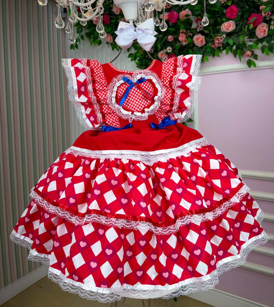 Vestido Bella Child Junino Quermesse do Coração Vermelho - Leveza e Elegância para Meninas | Bebeloo Kids