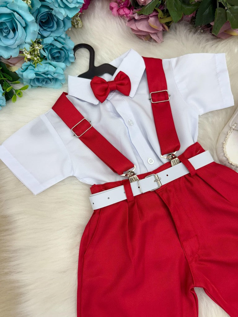 Conjunto Miss Cherry Meninos Social Shorts Ravi Vermelho - Estilo Delicado para o Dia a Dia | Bebeloo Kids