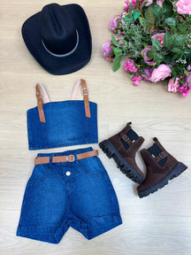 Conjunto Blogueirinha Jeans Rayssa - Estilo Delicado para o Dia a Dia | Bebeloo Kids