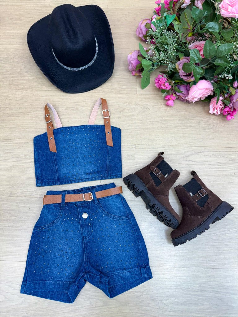 Conjunto Blogueirinha Jeans Rayssa - Estilo Delicado para o Dia a Dia | Bebeloo Kids