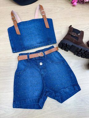 Conjunto Blogueirinha Jeans Rayssa - Estilo Delicado para o Dia a Dia | Bebeloo Kids