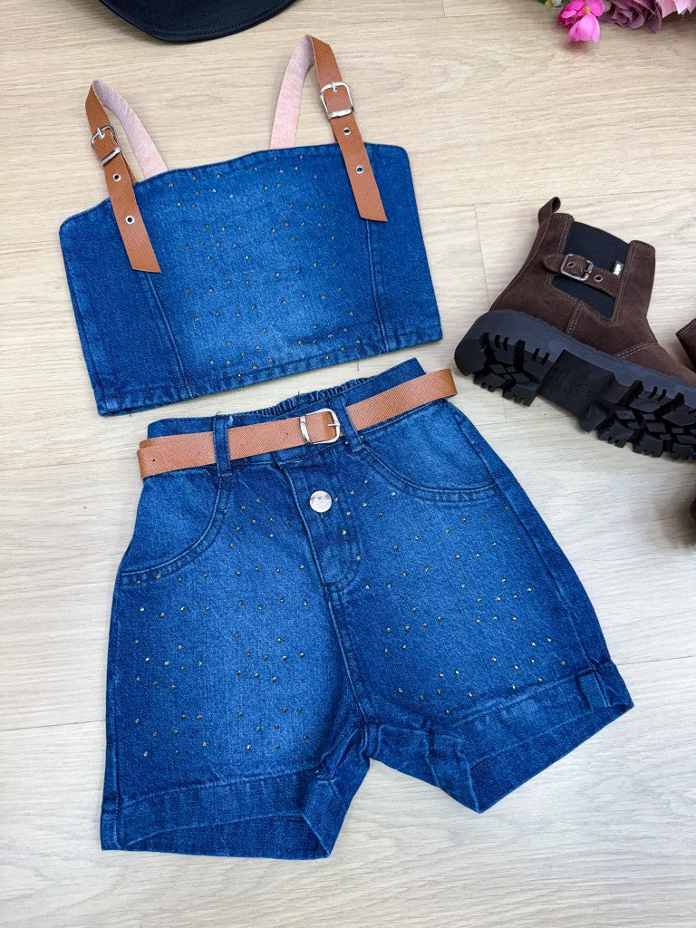 Conjunto Blogueirinha Jeans Rayssa - Estilo Delicado para o Dia a Dia | Bebeloo Kids