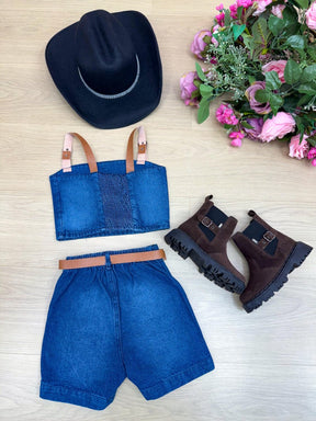 Conjunto Blogueirinha Jeans Rayssa - Estilo Delicado para o Dia a Dia | Bebeloo Kids