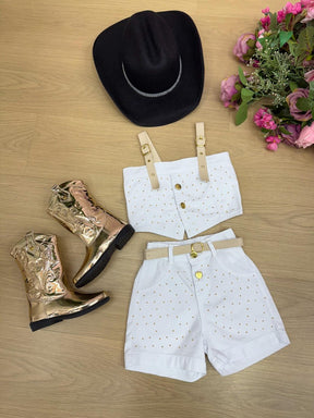 Conjunto Blogueirinha Jeans Branco Ludmila - Estilo Delicado para o Dia a Dia | Bebeloo Kids