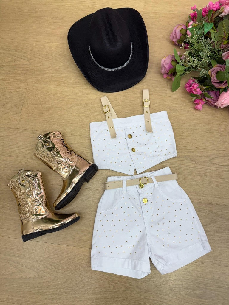 Conjunto Blogueirinha Jeans Branco Ludmila - Estilo Delicado para o Dia a Dia | Bebeloo Kids