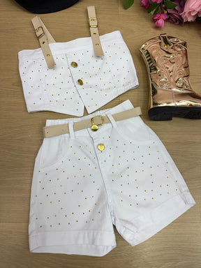 Conjunto Blogueirinha Jeans Branco Ludmila - Estilo Delicado para o Dia a Dia | Bebeloo Kids
