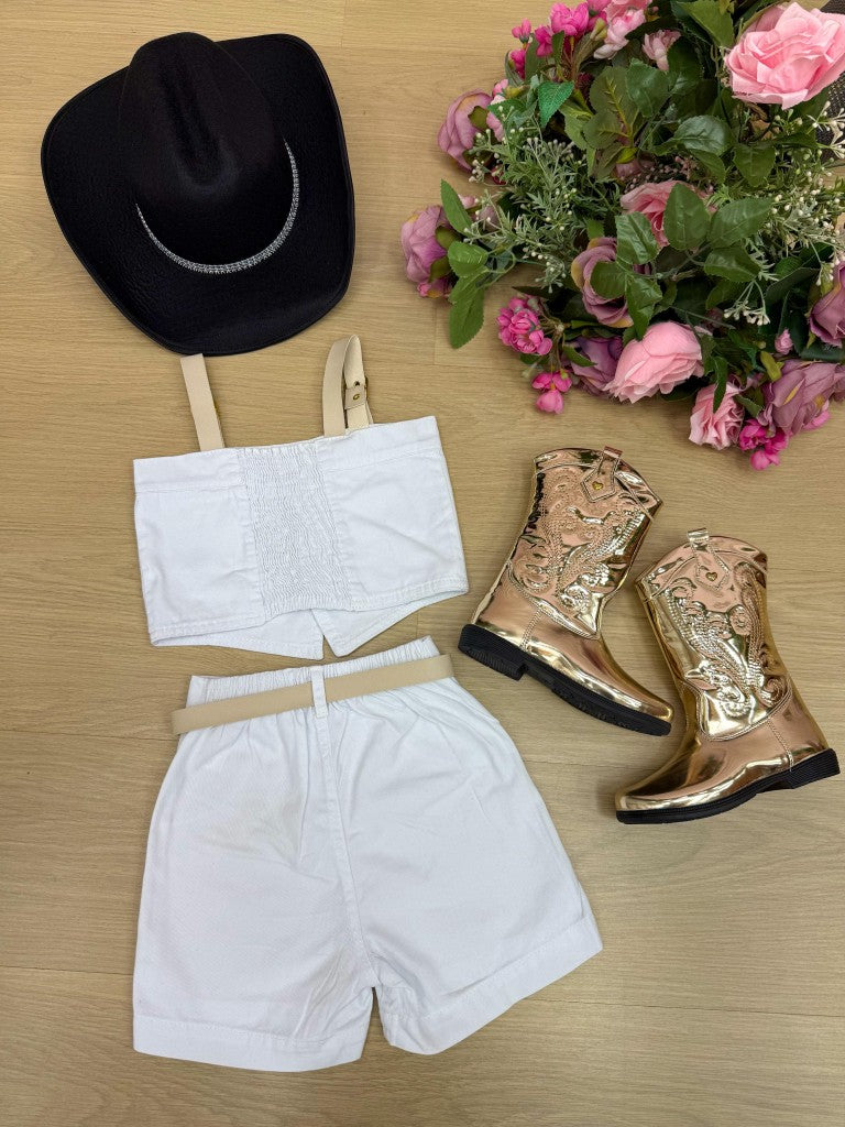 Conjunto Blogueirinha Jeans Branco Ludmila - Estilo Delicado para o Dia a Dia | Bebeloo Kids
