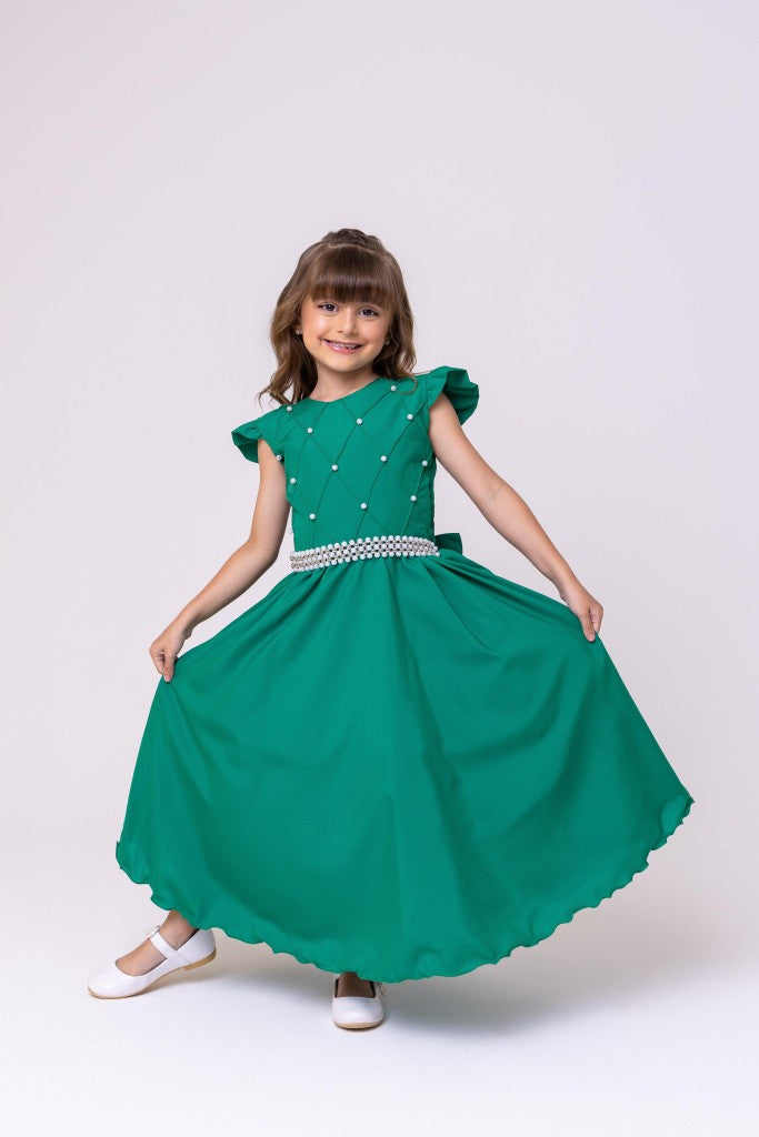 Vestido Ysa Kids Ariane Longo Verde Bandeira - Leveza e Elegância para Meninas | Bebeloo Kids