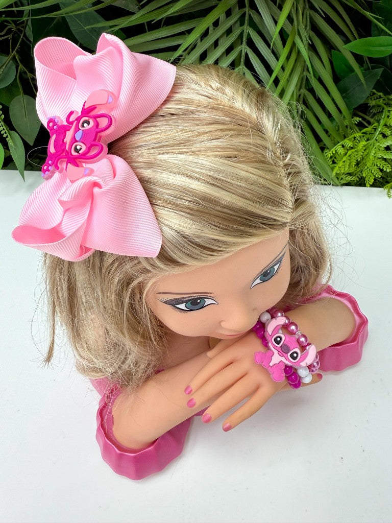 Laço Tematico Angel + Pulseira Rosa - Toque Delicado para Completar o Visual | Bebeloo Kids