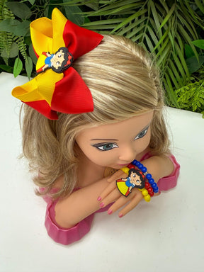 Laço Tematico Branca De neve + Pulseira - Toque Delicado para Completar o Visual | Bebeloo Kids