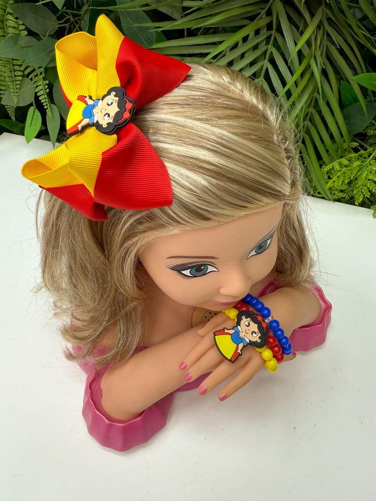 Laço Tematico Branca De neve + Pulseira - Toque Delicado para Completar o Visual | Bebeloo Kids