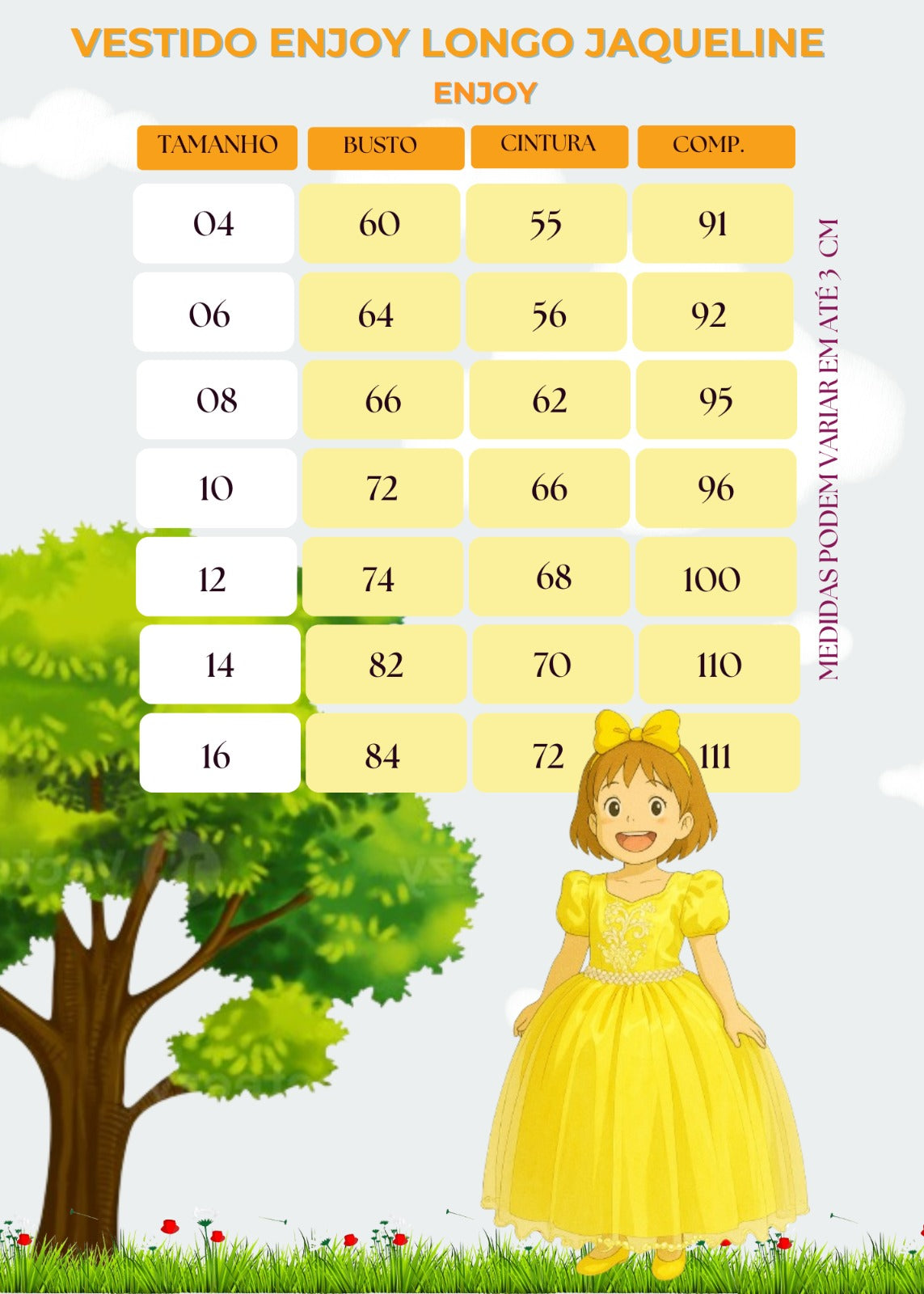 Vestido Enjoy Longo Jaqueline Amarelo - Leveza e Elegância para Meninas | Bebeloo Kids